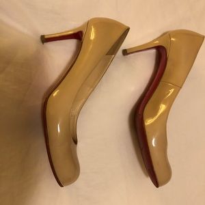 Christian Louboutin cream patent leather pumps